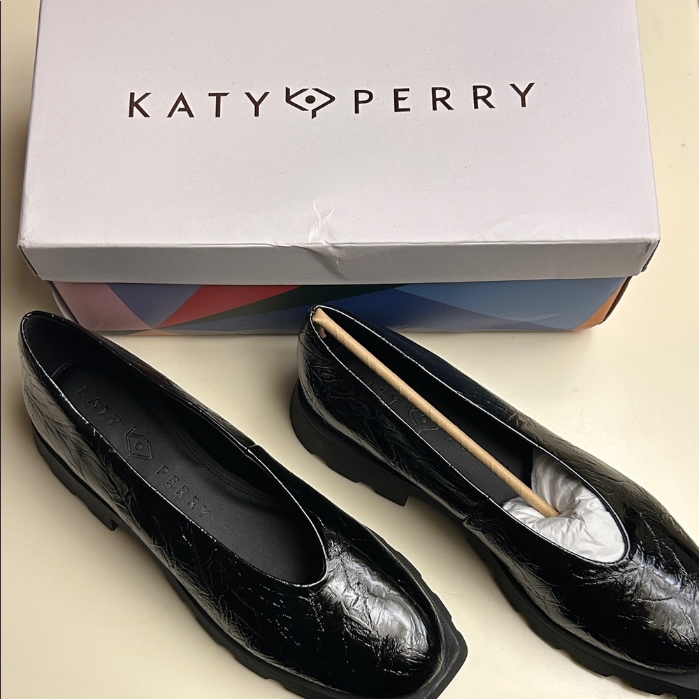 Katy Perry Collections Shiny Black Flats Size 10